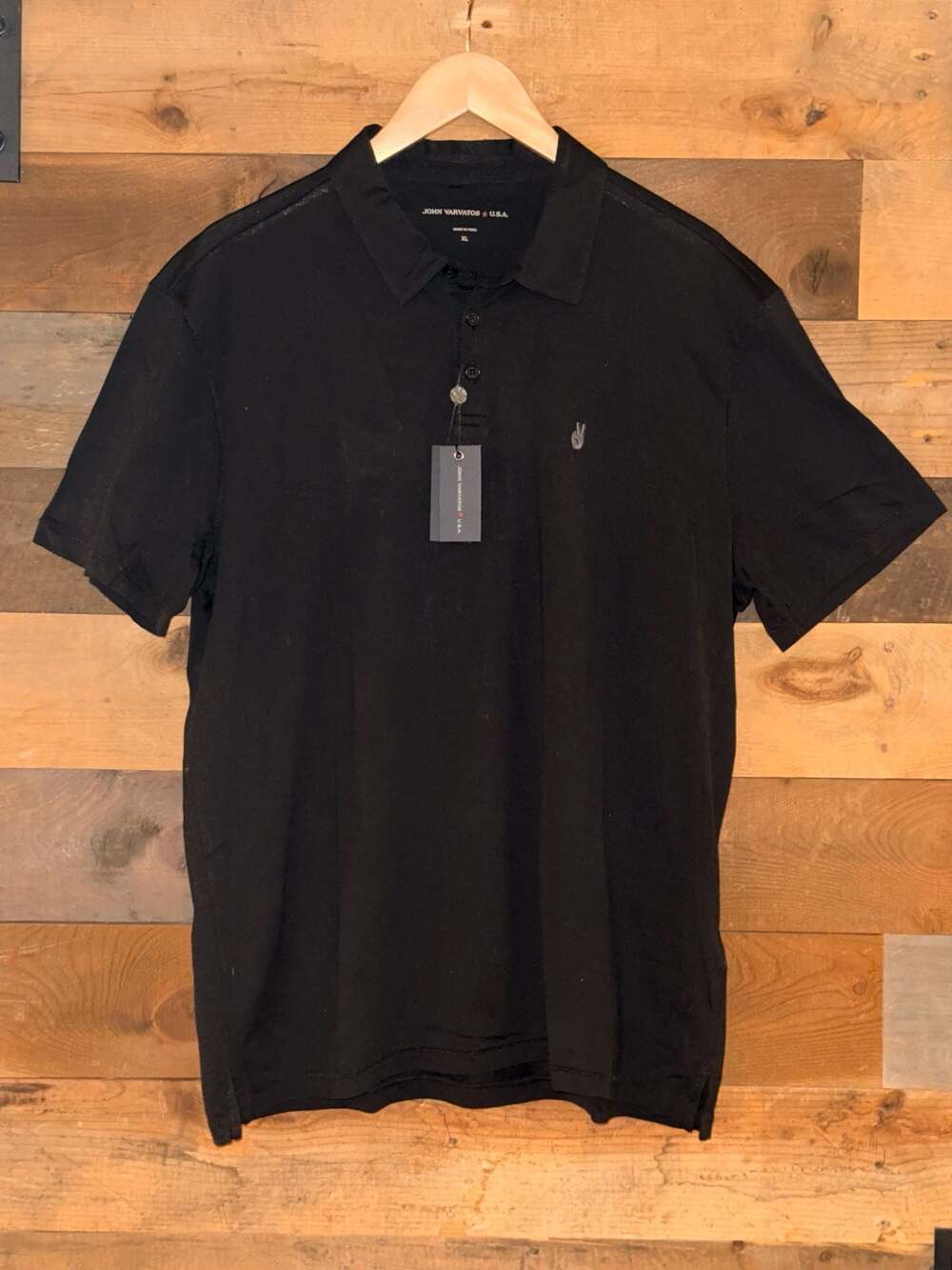 John Varvatos USA Peace Sign Pima Cotton Polo Shirt Black Size XL